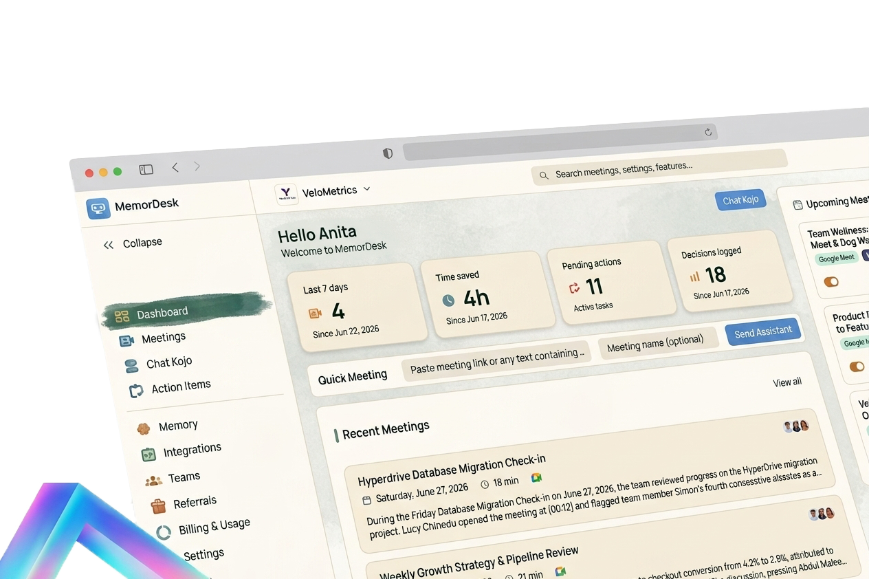MemorDesk dashboard